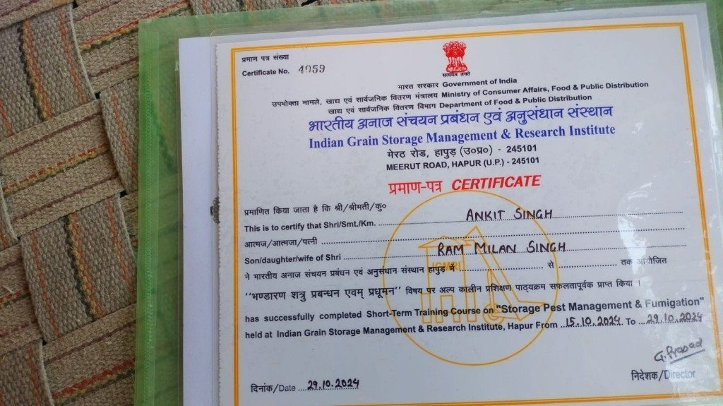 Govt of India IGSMRI Pest Management Certificate